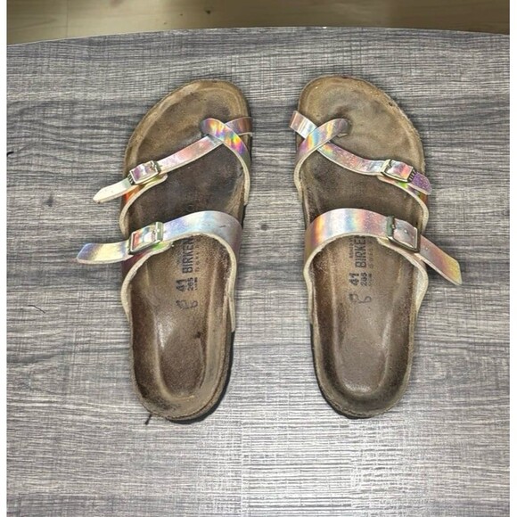 Birkenstock Mayari Holographic Criss-Cross Straps Comfort Sandals Size 41 US 10 - Picture 1 of 10